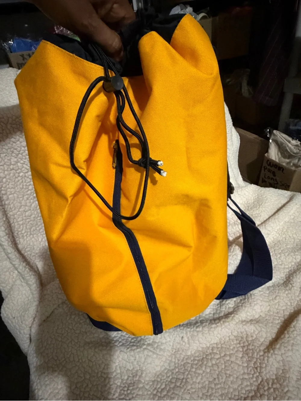 Vintage Yellow and Navy Travel Laundry Backpack